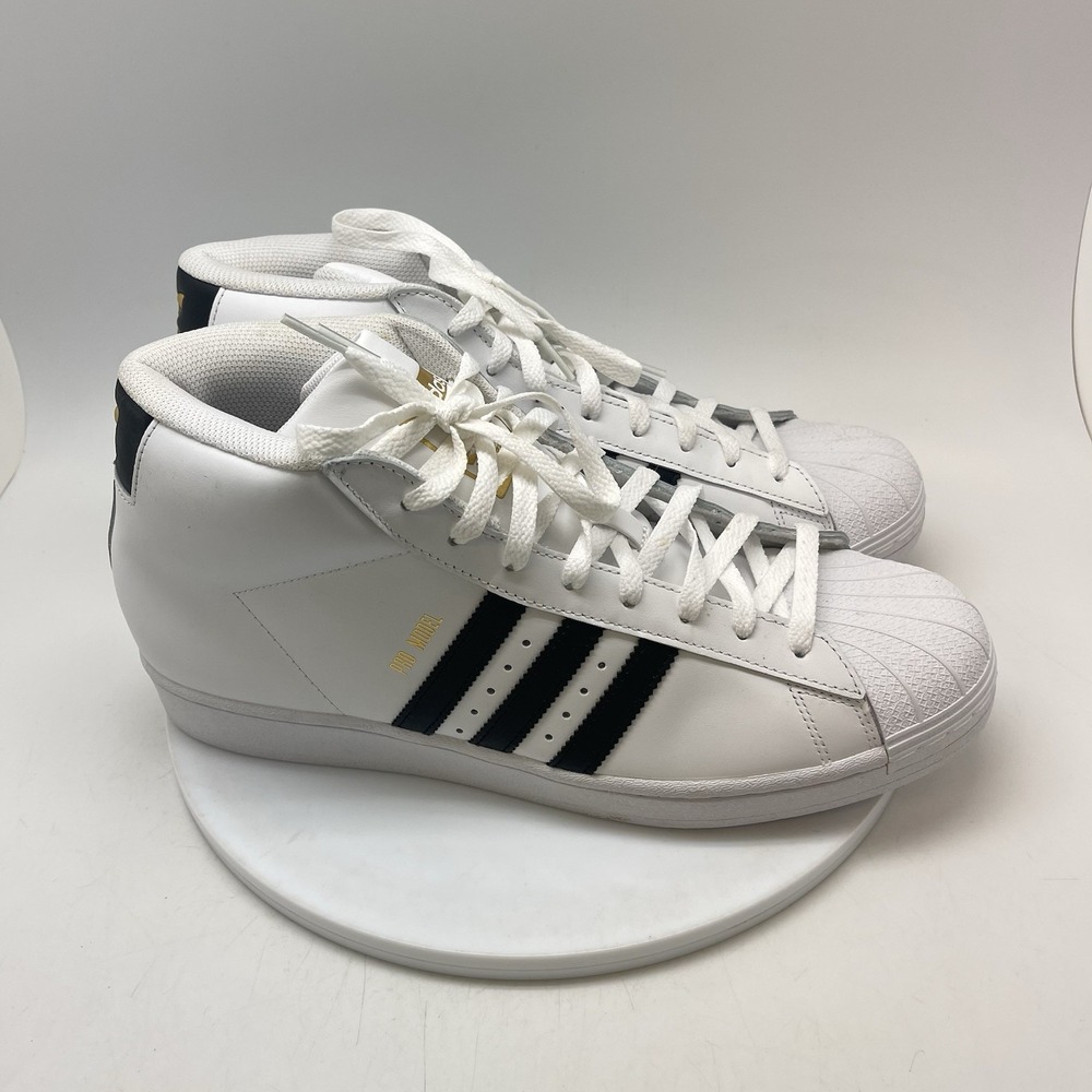 Adidas Pro Model Mens 11.5 White Black Gold Athletic Leather Shoes FV5722 Retro